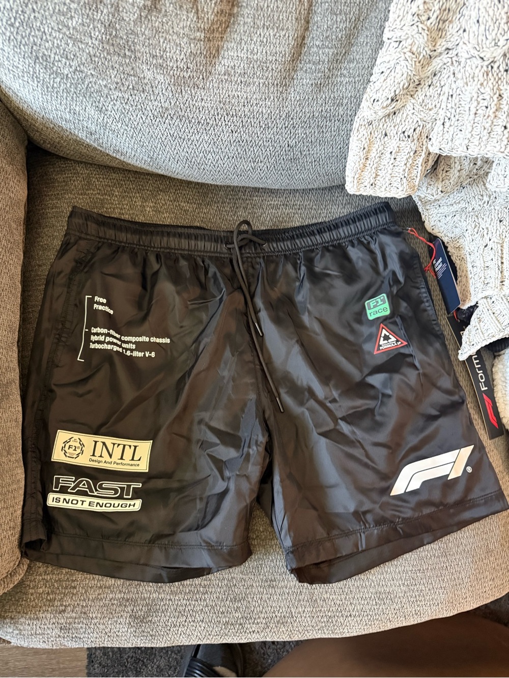 PacSun Formula 1 Racing Shorts XL NWT Black Graphic Shorts